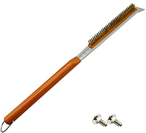 Weiwavivi 21'' Pizza Oven Brush,Brass bristles Pizza Stone Cleaning Brush with Scraper,Outdoor Pizza Oven Accessories
