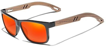 KINGSEVEN Marke Design TR90 + Walnuss Holz Handgemachte Sonnenbrille Männer Polarisierte Brillen Zubehör Sonnenbrille Verstärktes Scharnier (Schwarz Rot)