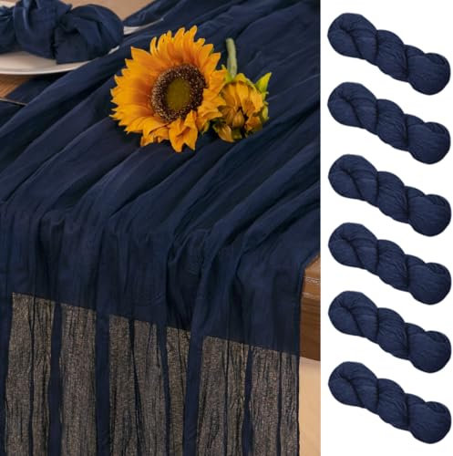 DeZerlor Runner da tavola in garza blu navy, confezione da 6 runner da tavola autunnali in garza bohémien, 300 cm, decorazione da tavola per il Ringraziamento, matrimoni, baby shower, cene di Natale