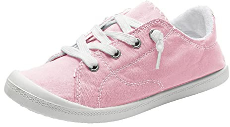 Chaussures de loisirs pour femme - Baskets en toile - Chaussures de marche à enfiler - Chaussures plates - Confortables et respirantes - Chaussures basses - Antidérapantes - Pour femme, Rose, 38 EU