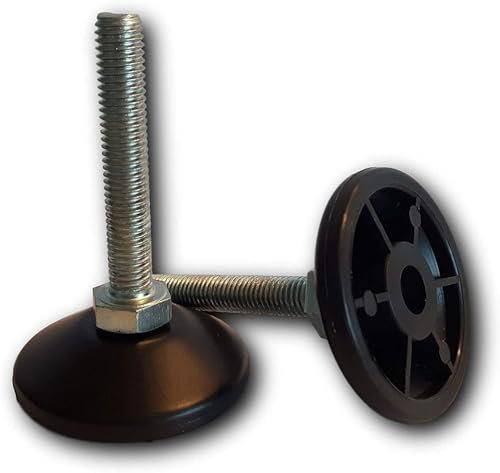 KLAMA Lot de 4 pieds réglables en hauteur – Pieds de meubles en acier galvanisé avec écrou soudé et base en plastique (M10 x 70 mm, diamètre du pied 38 mm)