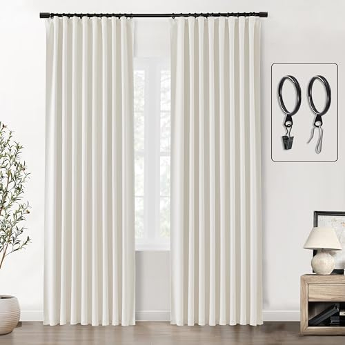 SHINELAND Cortinas para Sala Vorhänge für Wohnzimmer, 250 cm lang, 250 cm lang, für Schlafzimmer, Raumverdunkelung, 260 cm lang, 2 Paneele, elfenbeinfarben