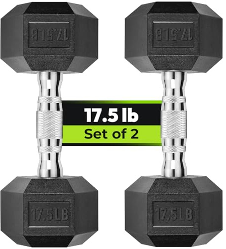 HANDBODE Hex Dumbbell Set of 2, Rubber Encased Fixed Dumbbells, 17.5 lb