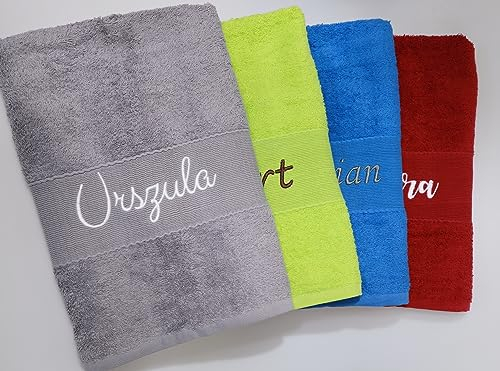 BotoHome ★ Duschtuch 70x140 mit Namen mit Aufhänger ★ Handtuch 50x100 mit Namen Bestickt ★ 500 g/m2 ★ 100% Baumwolle ★ SUPER QUALITÄT ★ Geschenk ★ (Grau, 70 x 140 cm)