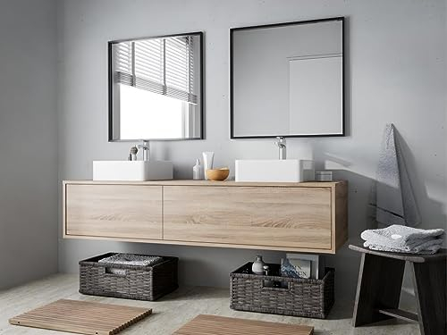 Vente-unique-Mueble de baño Flotante de Color Claro Natural con Doble Lavabo - Ancho 150 cm - ISAURE II