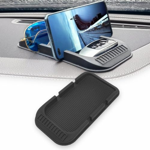 3 in 1 Tappetino Antiscivolo Per Smartphone, 360° Tappetino In Gomma Antiscivolo Cellulare Con Targa Auto Per Cruscotto Auto, Per Telefono Cellulare, Chiavi, Vetro, Monete (nero)