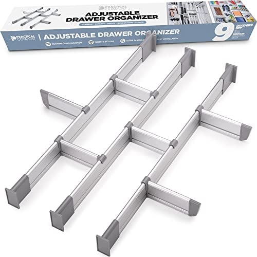 Practical Comfort Organisateur de Tiroir en Aluminium pour Ustensiles de Cuisine Couverts Argenterie - Ensemble de 9 Séparateurs | MOYEN | VERSION MÉLIORÉE