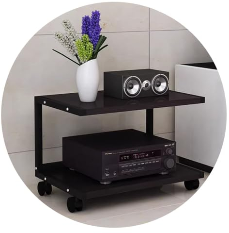 2-lagiger HiFi-Audioschrank Multifunktionales Audio-Rack Mit Rolle Kabelmanagement Medienaufbewahrungsregale Mit Kabelmanagement