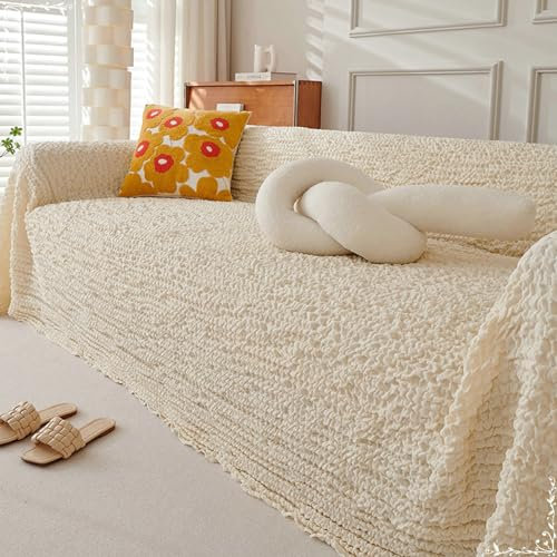 Ayoiow Sofahusse Schlafsofa Couchbezug Beige 1 Sitzer Sofabezug Blasengase Einfarbig