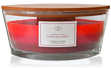 Purple River Candle Duftkerze im Glas mit Deckel | Winter Red Berries (453g) | Duftkerze Winter | Kerze mit Holzdocht | Kerzen mit langer Brenndauer bis zu 80h