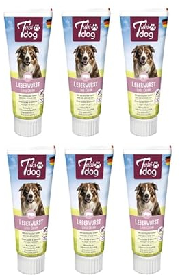 Tubi DOG Paté de hígado en Tubo para Perros | Paquete de 6 | 6 x 75 g | Tubo práctico de Tacto Suave | Pasta de Snack Reducida en Grasa sin azúcar y sin conservantes