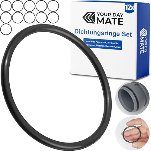 Dichtungsringe Set, 12 Stück, AD Ø 50 mm, ID Ø 44 mm, Dicke 3 mm, in Schwarz, aus Nitril Kautschuk, Gummiringe für Reparatur von Sanitär, Maschinen, Motoren, Dichtungsset Gummi O-Ring, Flachdichtung