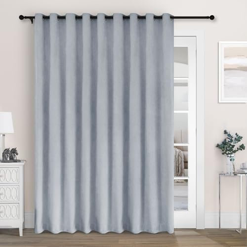 Macochico 120 Wx84 L 100% Blackout Chenille Curtains for Sliding Door Living Room Bedroom Luxury Drapes for Hotel Home Theater Thermal Insulated Gray Blue Eyelet Drapery with Tieback 1 Panel