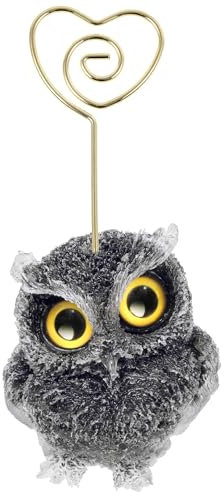 mookaitedecor Schwarzer Obsidian-Kristall-Eule, Ornament, Tier, Memo, Notizen, Fotohalter, Clip, Herzform, Kunstharz, Stein, Eule, Geschenk für Damen und Herren, Bürotisch, Tischkartenständer,