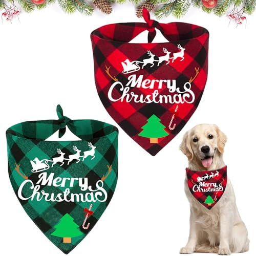 Hundehalstuch Weihnachten, 2 Stück Hunde Halstuch, Weihnachtshund Bandanas, Hunde Weihnachtskostüm Zubehör, Weihnachten Schal Dreieck Lätzchen Hundehalstuch für Haustier Dekoration
