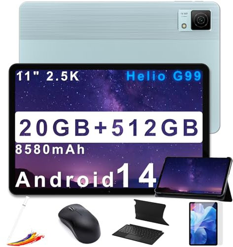 DOOGEE T40 Tablet 11 Pulgadas, 2,5K 20GB RAM + 512GB ROM/TF 2TB Tablet Android 14, tablet con teclado y ratón, Helio G99 Octa Core Tablet PC, Tablet con sim,Face ID/8580mAh/16+8MP/BT5/OTG/Type-C, Azul