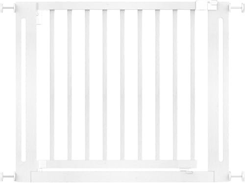 Safetots Wooden Elegance Pressure Fit Safety Gate, White, 95cm - 103cm, Extra Wide 73cm Doorway, One Piece Gate for Stairs, Hallways and Doors, Stylish Design Easy Installation