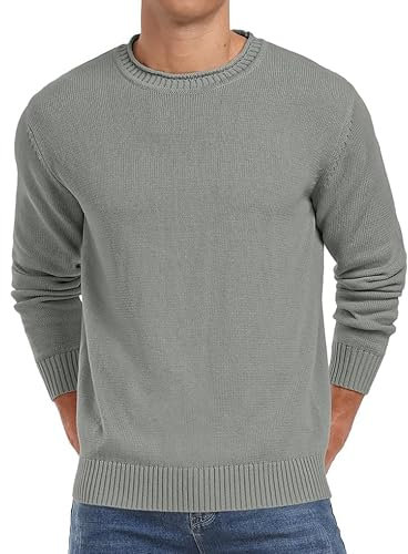 Sailwind Mens Jumpers 100% Cotton Warm Knitted Crew Neck Jumper Long Sleeve Soft Cozy Knitwear Pullover Sweaters for Men (Light Gray, L)