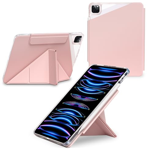 Tasnme Detachable Case for iPad Pro 11 inch 4th/3rd/2nd/1st Gen (2022/2021/2020/2018), Y Fold Magnetic Cover, Trifold Stand with Transparent Hard Back Shell for iPad Pro 11, Auto Wake/Sleep (Pink)