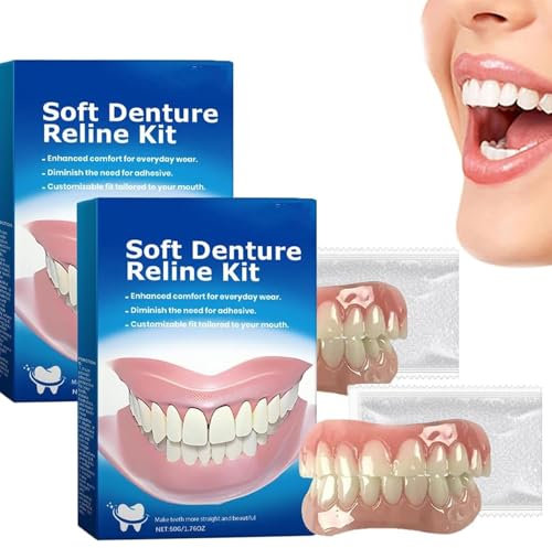 Silicone Reline Denture Set Denture Silicone Reline Kit Tooth Repair Kit Soft Denture Reline Kit Veneers Snap in Teeth Teeth Comfort Fit Dentures False Teeth Set for Adults (2PCS)