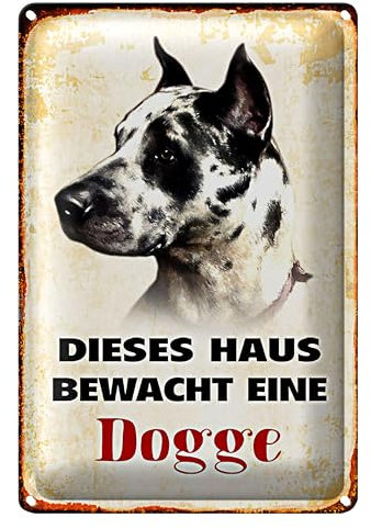 Nostalgisches Warnschild 'Dieses Haus bewacht eine Dogge' | Retro-Stil Blechschild für Hundebesitzer | 20 x 30cm