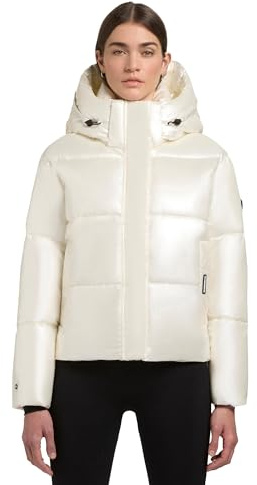 khujo Damen Winterjacke mit Kapuze warme Steppjacke kurz in glänzender Optik mit abnehmbarer Kapuze Devina Shiny-YM XS-XXL