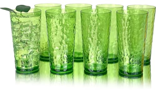Yanglonghui 24 tumblers in plastica (set di 8), Mug di plastica riutilizzabili, acrilici senza BPA, resistenti agli urti, interni testurizzati (verde, 24 unce)