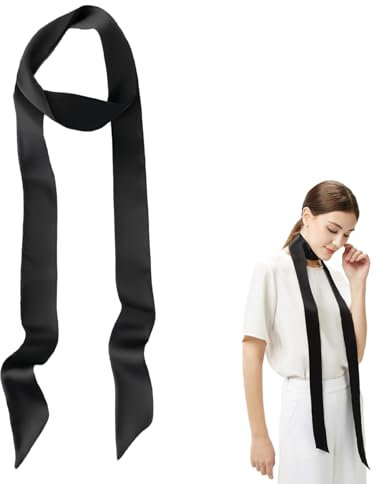 MAIXIANGGUOJI Women's Scarf Black Satin Sash Belt for Dress, Long Thin Neck Tie Scarf Belt Waist for Women Necktie for Dresses Costume Party Wedding Best match (Black)