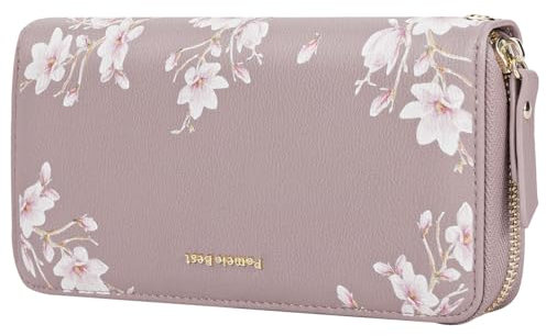 Pomelo Best Geldbörse Damen groß im Langformat Blumen Prägung Reißverschluss Portemonnaie mit RFID-Blockierung und vielen Fächern (Rosa Violett)