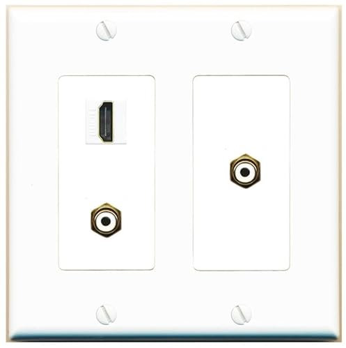 RiteAV Placa de pared de 2 bandas, 1 puerto HDMI 2 RCA, color blanco, acoplador hembra-hembra [blanco]