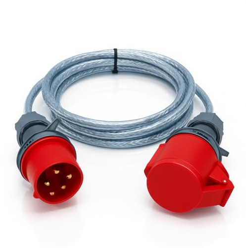 16A 5 Pin 3 Phase Extension Lead 3 Metre 415V Red IP44 CEE EN 60309 SY 2.5mm Steel Armoured SY Braided Cable PAT Tested 3P+N+E