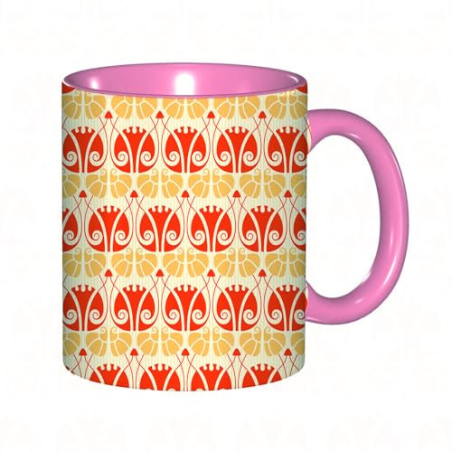 EKLMPS Coffee Mugs,11oz Ceramic Mugs, Funny Gifts for Women, Birthday Present,Christmas,Funny Mugs for Men,Art Nouveau, Abstract Symmetrical Overlap Mushroom Dates Plants Summer Pattern