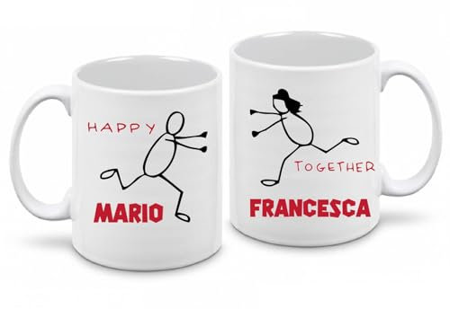 Bonomo Promotion Italia Tazze Personalizzabili San Valentino - Coppia di Tazze con Nomi Incisi - Idee Regalo per Lui e Lei