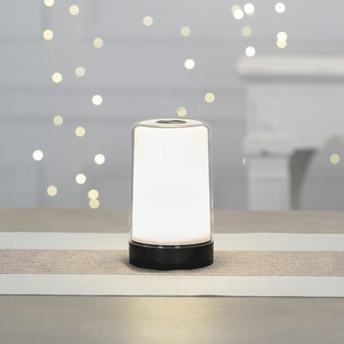Ideen mit Herz Lámpara de mesa LED con sensor táctil, regulable, diámetro de 8,8 cm, 14,5 cm de alto, funciona con pilas, lámpara de noche, lámpara de mesa, luz de ambiente, diseño minimalista