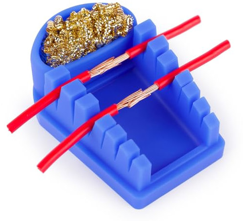 YIHUA S200 Blue Heat-Resistant Silicone Soldering Wire Holder with Brass Wool Cleaner, 6 Grooves and Storage Tray, Helping Hands Soldering Wire Welding Fixture, Compatible Wire Diameter 0.034-10mm²