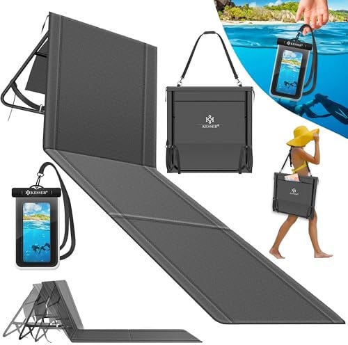 KESSER® Klappbare Strandmatte mit Verstellbarer Rückenlehne – Faltbare Strandliege mit Tragegurt, wasserdichter Tasche & Aufbewahrung – Sonnenliege für Strand, Garten & Terrasse 130 kg belastbar
