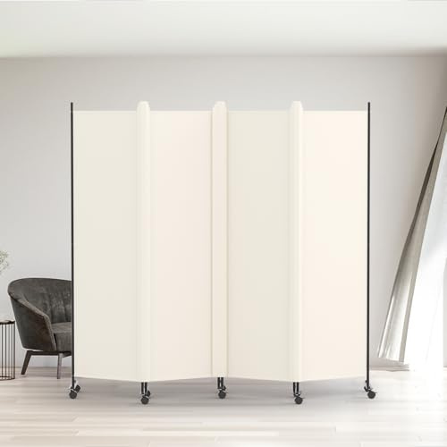 Kokorona Raumteiler mit 4 Paneelen, 1,8 m hoch, rollbarer Sichtschutz mit feststellbaren Rollen, zusammenklappbare Wandteiler, tragbarer Raumteiler für Raumtrennung, inklusive Abdeckstreifen, Beige, B