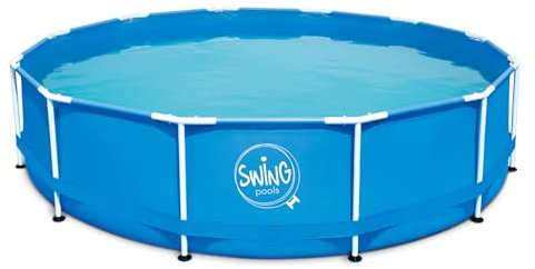 HAF® Swing Metal Frame Pool in blau mit den Maßen 366 x 91 cm | ca. 8.300 Liter Wasserkapazität | Hochwertiger und Stabiler Swimming Pool | Gartenpool/Aufstellpool ohne Filterpumpe