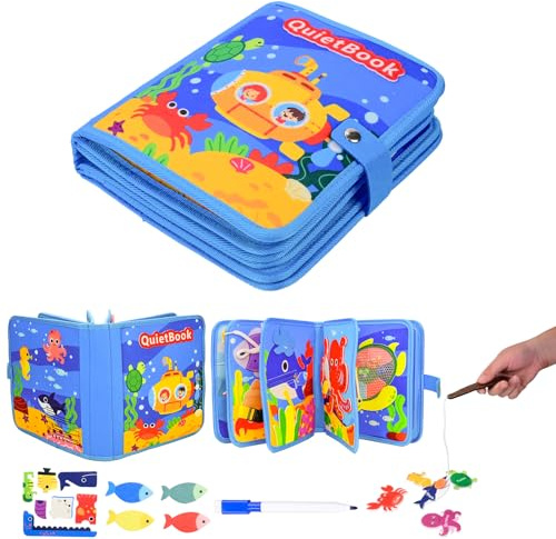 Quiet Book mit Ozeane Thema,stille Buch ab 1 Jahr,Frühes Lernspielzeug für Kinder,3D Filz Beschäftigungsbuch Pädagogisches Sensorisches Spielzeug für unterwegs,Montessori Spielzeug ab 1 2 3 4 5 Jahr
