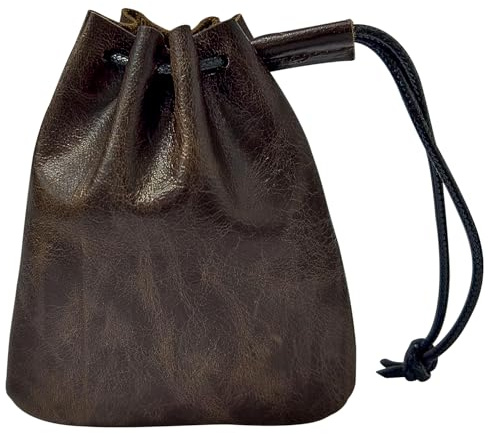 Pochette à monnaie, 12,2 x 10 cm, petite pochette en cuir avec cordon de serrage, pochette à bijoux, sac de rangement en cuir de vachette, pour cadeaux, cadeaux de fête, hommes et femmes (marron)