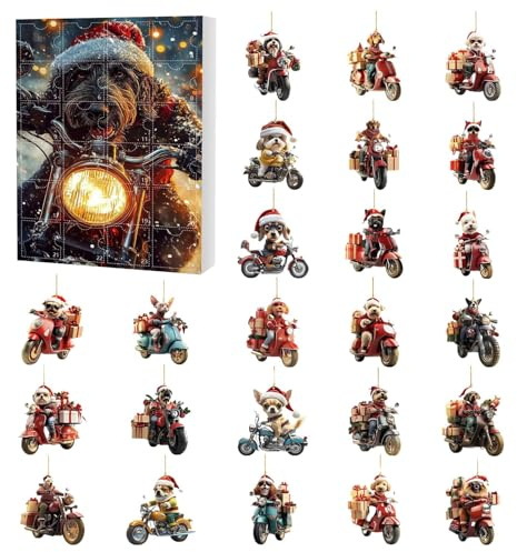 kinrguiyuez Weihnachts-Adventskalender 2025, 24 Tage, Countdown-Kalender, 2D-Acryl-, festliche Ornamente, Hund, Reiten, Motorrad, für Zuhause, Baum, Party, Urlaub, Fenster, Wand, Auto, Rucksack