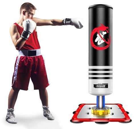 Dripex Sac de Frappe sur Pied Rempli 120 cm Sac de Boxe Adolescent avec 12 Ventouses pour Karaté Taekwondo MMA - Noir
