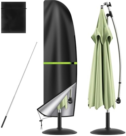 Ainiv Cantilever Parasol Cover Waterproof, Garden Outdoor Umbrella (265 x 40/70/50cm), 210D Oxford PVC Coating Fabric Covers with Telescopic Pole and Zip Fit for 2 to 3m Banana Patio Parasols, Anti-UV