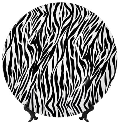 PHAYAH Piatto decorativo in porcellana Bone China con stampa zebrata, piatti piani artigianali con supporto verticale per la decorazione di casa e ufficio da 25,4 cm