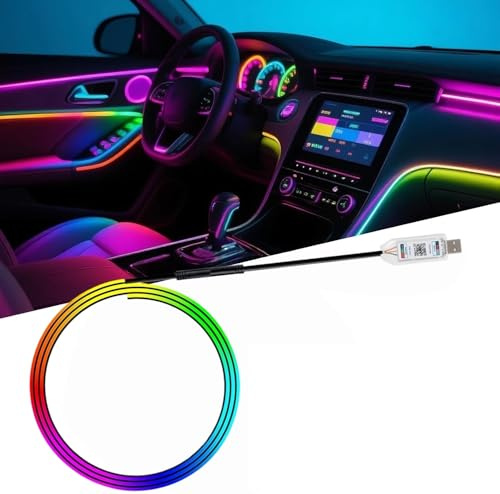 joonnair Acryl Auto LED Innenbeleuchtung 110 cm 220 LEDs RGB Ambientebeleuchtung mit 16 Mio Farben 210 Modi App Steuerung Fernbedienung USB Auto Innenraum, Auto Ambientebeleuchtung Musik Strip