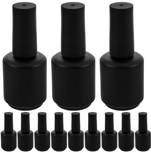INOOMP Flacons de Vernis à Ongles Vides en Verre 15 Ml Rechargeables Lot de 12 avec Pinceau, Design Rond Noir, Faciles à Remplir pour DIY et Paquet de Voyage