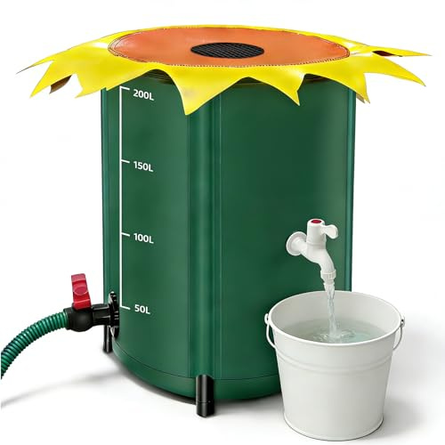 Cisterna pieghevole da 200 litri, a forma di fiore, serbatoio dell'acqua piovana con rubinetto, serbatoio dell'acqua piovana impermeabile con tappo e kit di troppopieno, serbatoio d'acqua da giardino