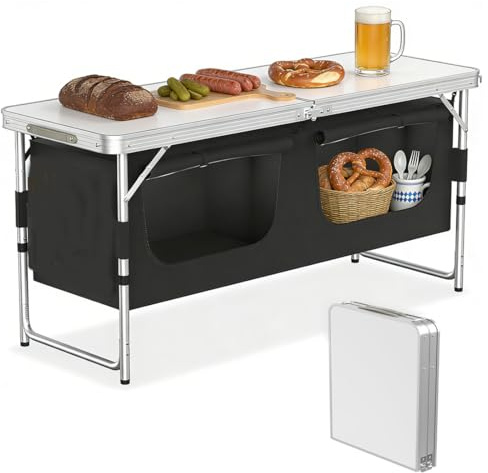 JRUKM Cocina de camping plegable, armario de camping con altura ajustable, con estructura de aluminio, caja de cocina, armario de tienda de campaña, mesa para camping, viajes (120 x 47 x 68 cm)