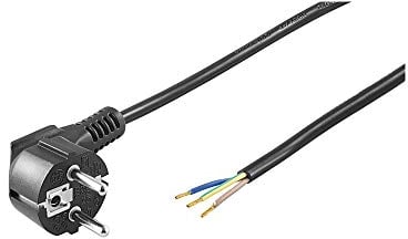 Goobay 50083 Gewinkeltes Stromkabel / Offene Kabelenden & angepresste Aderendhülsen / 90 Grad Schutzkontaktstecker / Universelles Netzkabel / Schwarz / 2m