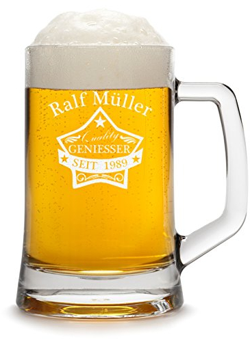Bierkrug Personalisiert mit Gravur eines Namens und Jahreszahl - Bierseidel Geschenk zum Geburtstag mit - Motiv Quality Stern 0,5l